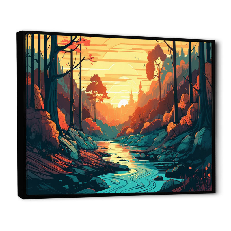 «Beautiful Stream At Sunset III - Landscape Forest», reproduction sur toile, H 34 po x l 44 po x P 1,5 po