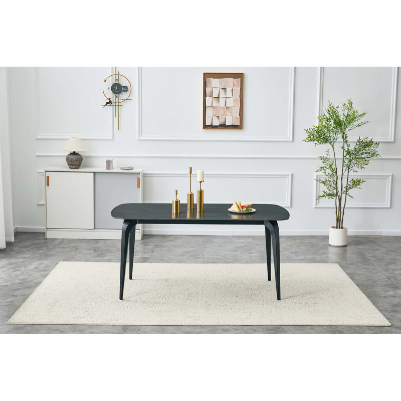 Table de salle à manger rectangulaire moderne, plateau en pierre frittée de qualité supérieure avec base en métal robuste, table de cuisine et de salle à manger résistante à la chaleur et aux égratignures (1 table)
