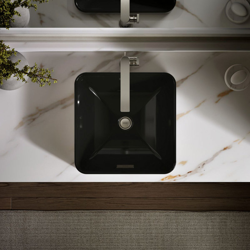 Vox Ceramic Square Vessel Bathroom Sink with Overflow, Black 