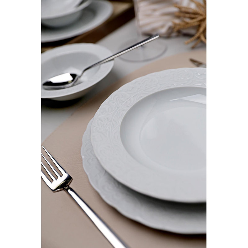 Elegant 18-Piece Dinner Set, 100% Porcelain, Includes 6 Service Plates (10.6 in), 6 Deep Plates (8.3 in), 6 Bowls (6.3 in) | Dishwasher & Microwave Safe | Perfect for Formal Dining & Everyday Use, Classic Design