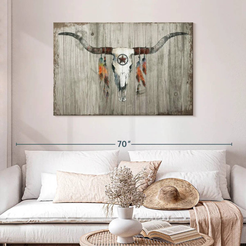 Khorn Longhorn sur bois gris foncé, H 30 po x l 45 po