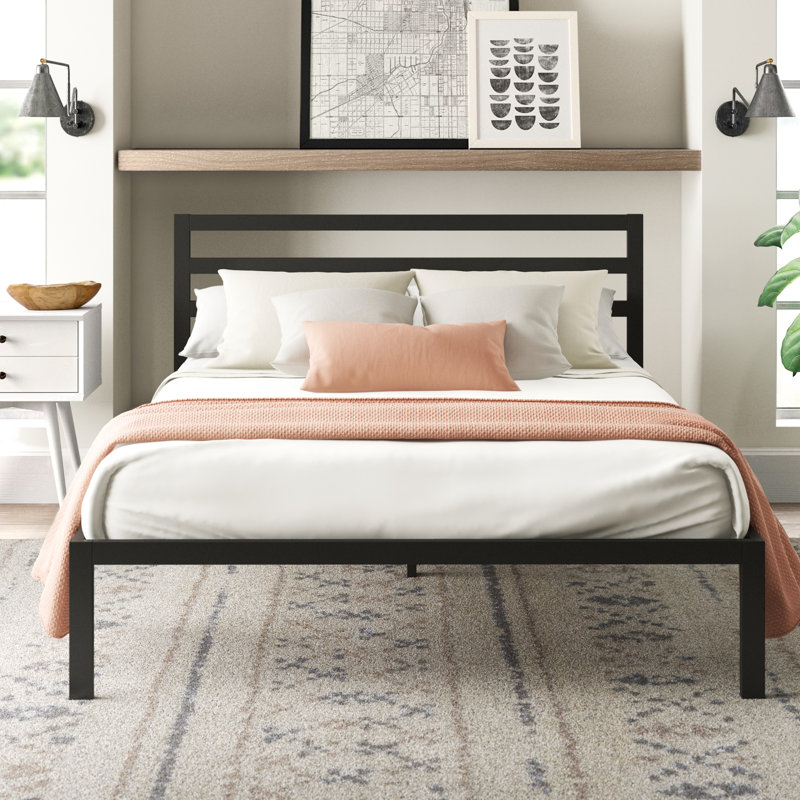 Santrell 14" Contemporary Modern Metal Platform Bed, Queen