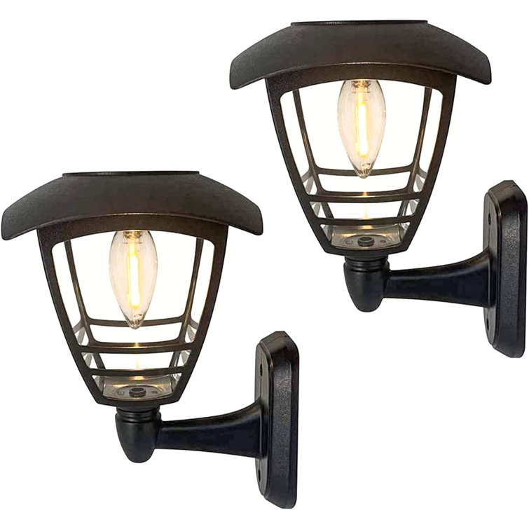 2 Pack Solar Wall Lights, Outdoor 10 Lumen LED Edison Bulb Solar Warm White Light Wall Light, No Wiring Required, with Wall Mount Kit