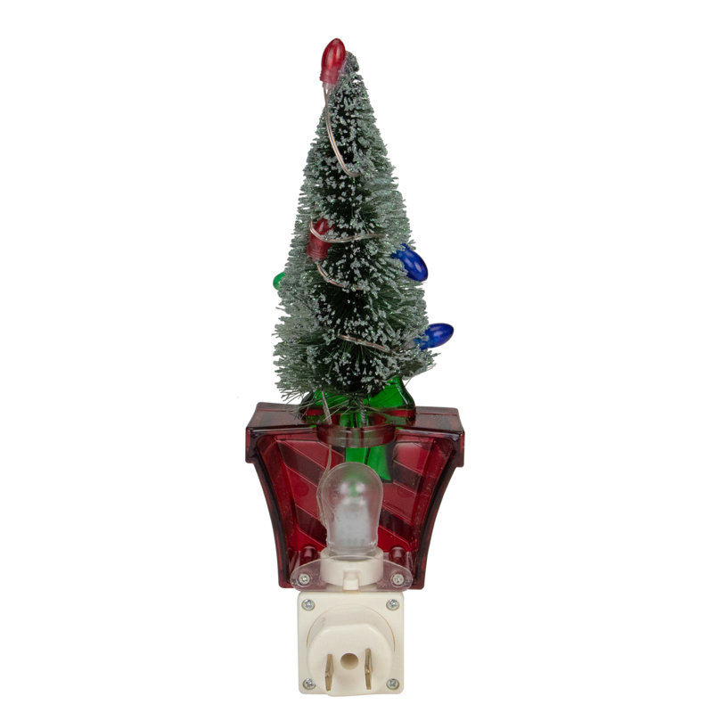 Veilleuse rouge et verte 8 po avec arbre de Noël givré