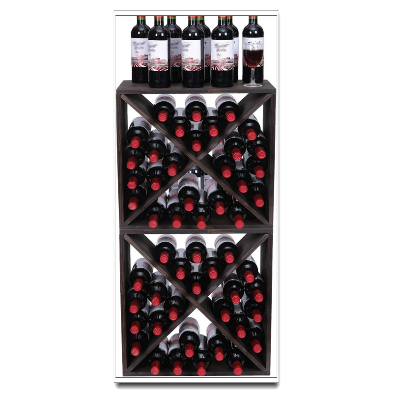 Support à vin noir en bois massif pour comptoir, rangement rétro empilable pouvant contenir 48 bouteilles