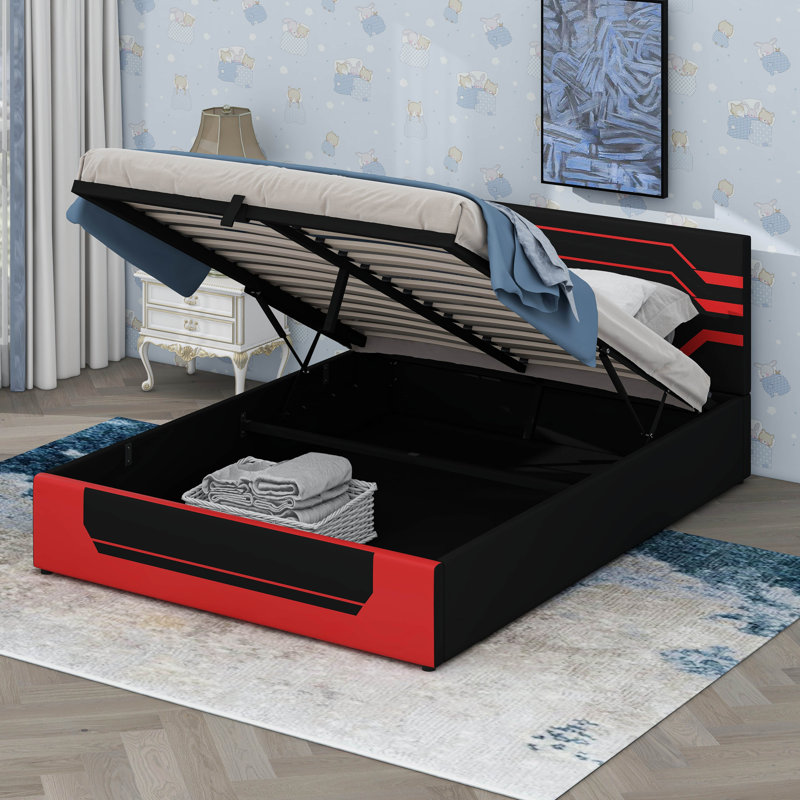 Structure de lit de jeu hydraulique moderne pour grand lit, Noir / Rouge