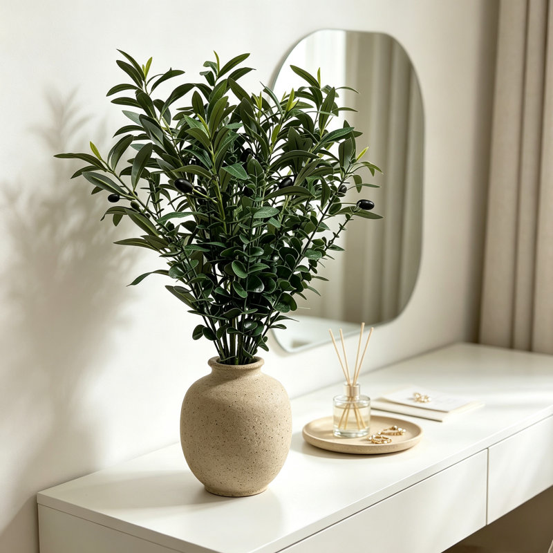 Ensemble de branches d'olivier et de tiges d'eucalyptus artificielles, tiges de verdure artificielle, 4 branches d'olivier et 12 tiges d'eucalyptus pour vase, décoration champêtre, maison, mariage