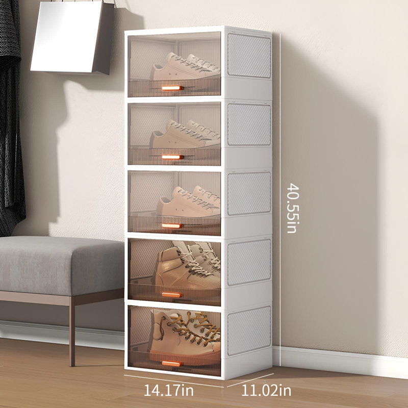 Boîte à chaussures rabattable pliable, armoire à chaussures en plastique transparent