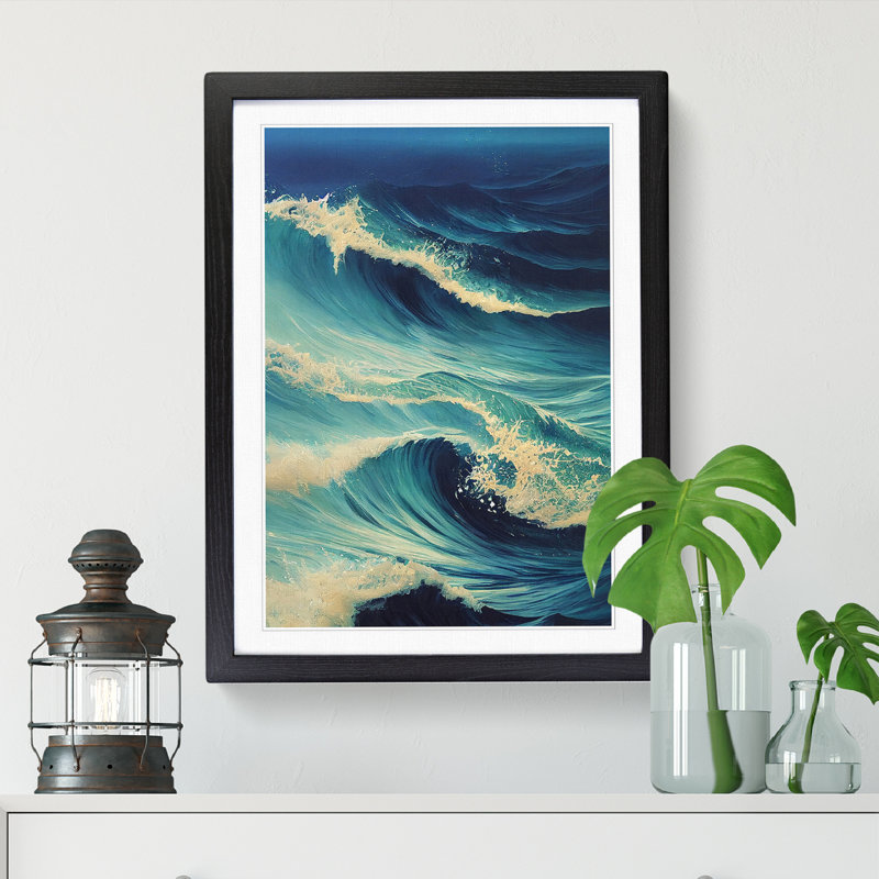 Moody Ocean Wave Vol.4 - Picture Frame Print, 46cm H x 34cm W x 2cm D, Oak