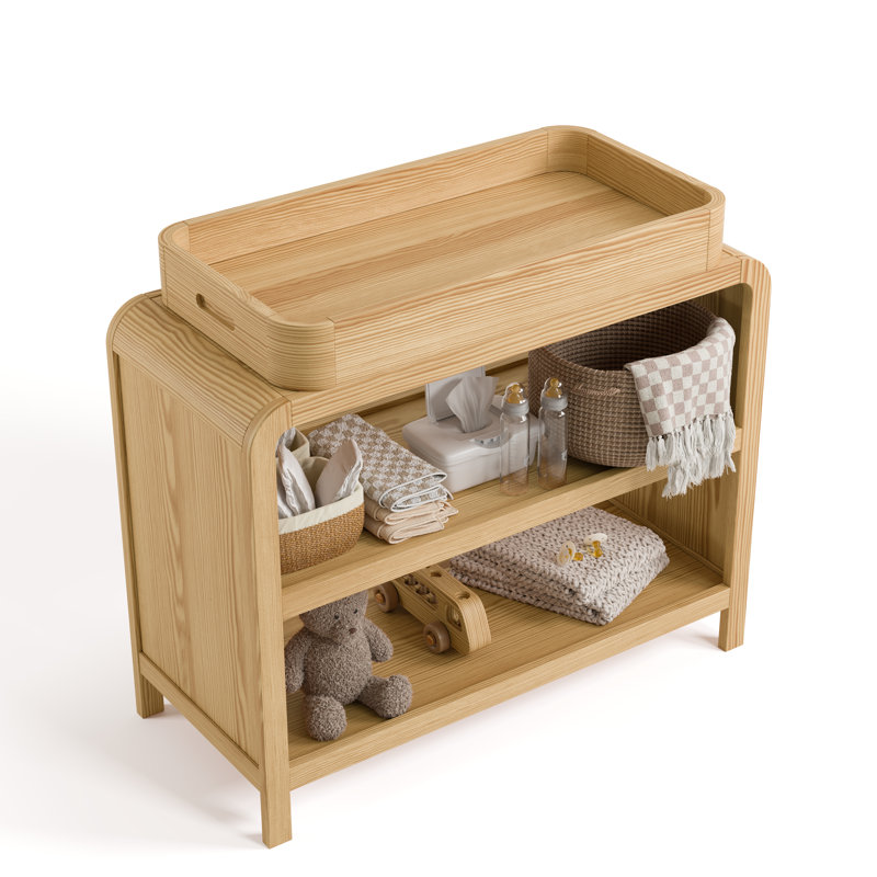 Table à langer avec plateau amovible Santos, Naturel