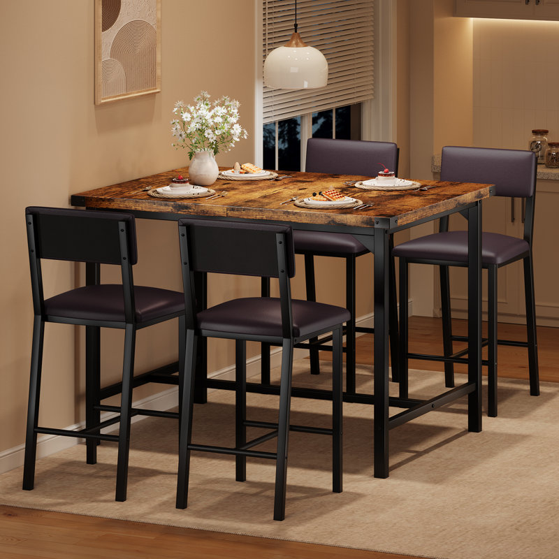 Ensemble de table de salle à manger pour 4, repose-pieds et dossier, ensemble de table de cuisine 5 pièces avec protecteur de coin