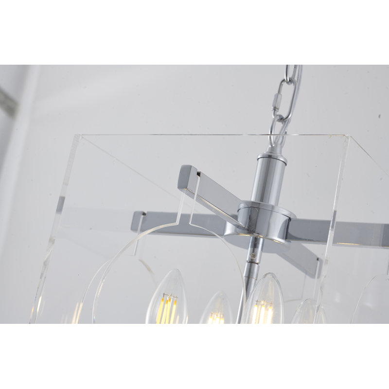 Lustre en chrome 4 lumières avec abat-jour en acrylique transparent