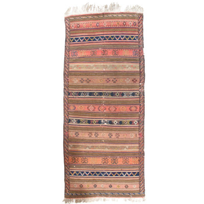 Tapis de zone en laine de couloir 4 pi 1 po x 9 pi 11 po one-of-kind-noué la années 1950 rose Gualtier