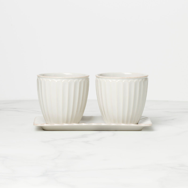 Lenox French Perle Scallop 3-Piece Herb Pots & Tray Set