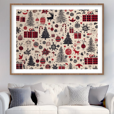 Motif de Noël imprimé encadré rouge mat Décoration intérieure