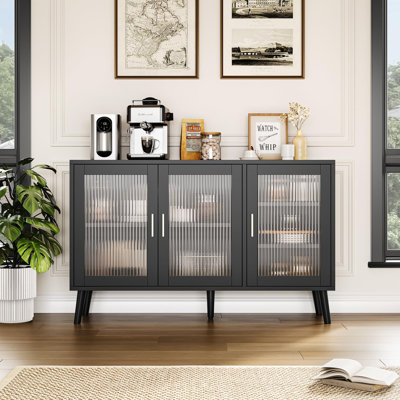 Buffet 48 "noir avec portes en verre cannelé et tablettes amovibles