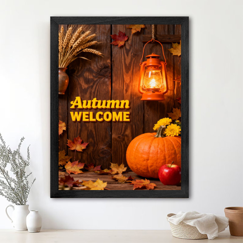 Reproduction d'art encadré noir d'automne rétro WELcom, H 25 po x l 17 po