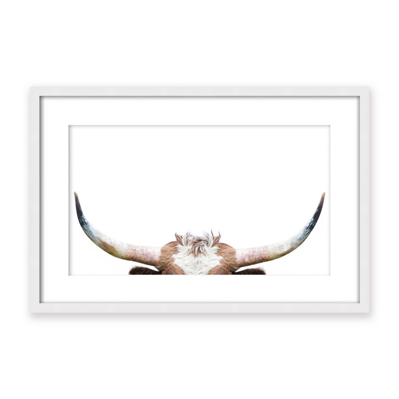 Nature Inspired Peeking Longhorn Cow by  - Picture Frame Photograph on Paper, 16" H x 24" W x 1.125" D, Framed Matted Print