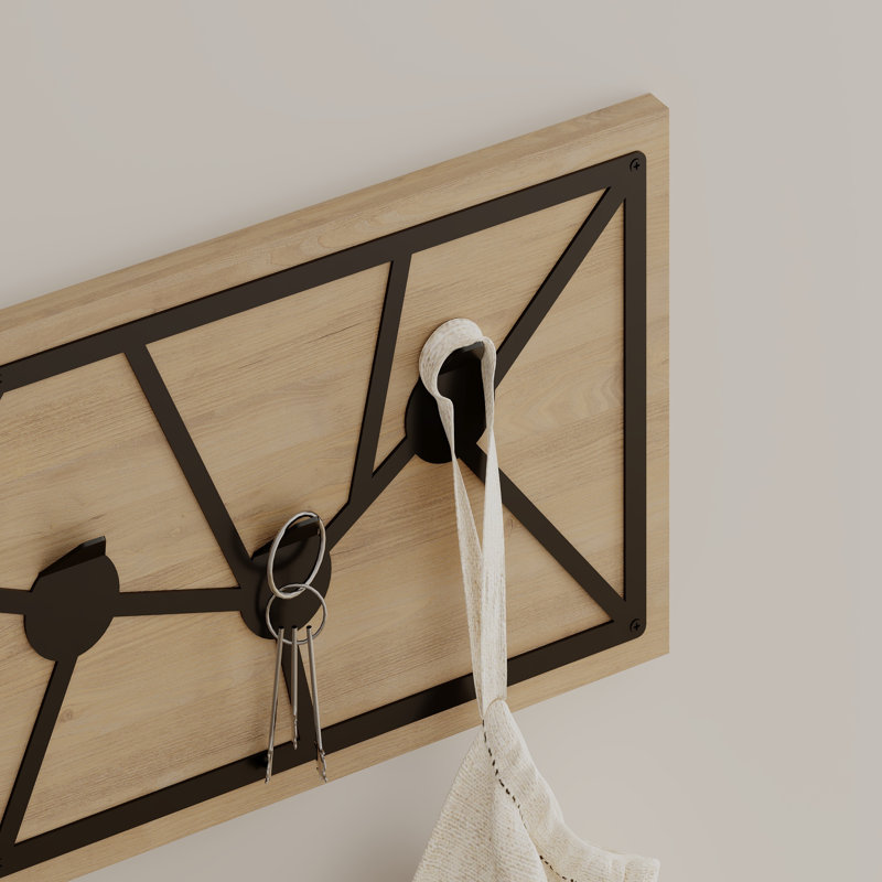 Newsuan Metal Wall 5 - Hook Wall Mounted Coat Rack, Black/Natural