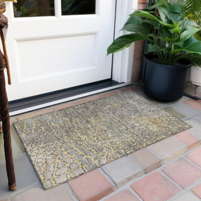 Machine Washable Indoor/Outdoor Chayden ACN988 Gold Rug