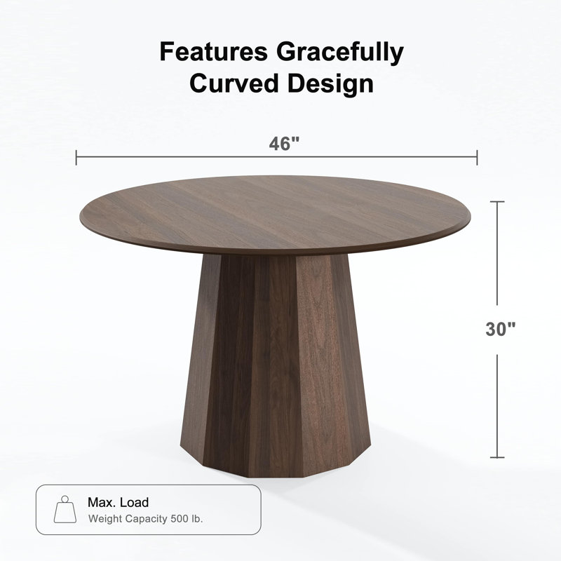 Table de salle à manger en bois massif, Noyer, H 30 po x L 46 po x l 46 po