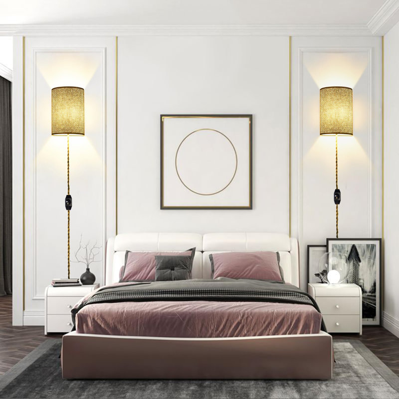 Wall Sconces with Rattan Lampshade, Coffee