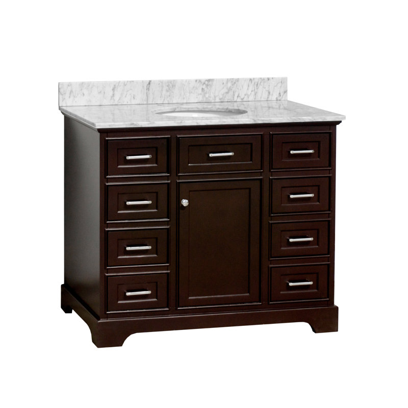 Ensemble de meuble-lavabo simple 42 po Meriline, Chocolat, Marbre de Carrare