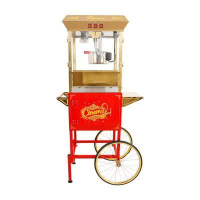 16Oz Commercial Popcorn Machine Cart, 850W Popcorn Maker Machine with Heating Warmer, Stirrer, Stainless-Steel Kettle for Movie Theatre and Home Party