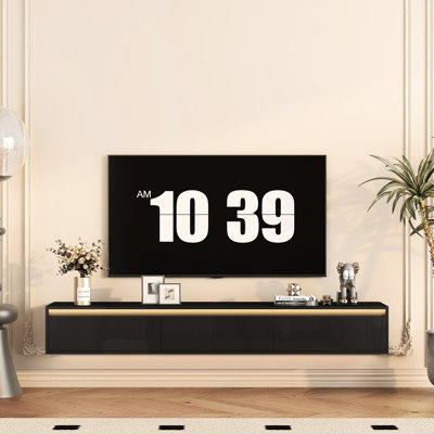 Black High Gloss Tv Shelf With Cord Management & Led Lights, 60-69 Inch Compatible, Stylish Stand Touch Led , Suitable, Functional Design