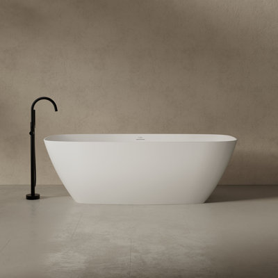 Monblari 59" X 28" Solid Surface Freestanding White Soaking Bathtub With Overflow And Pop-Up Drain For Bathroom