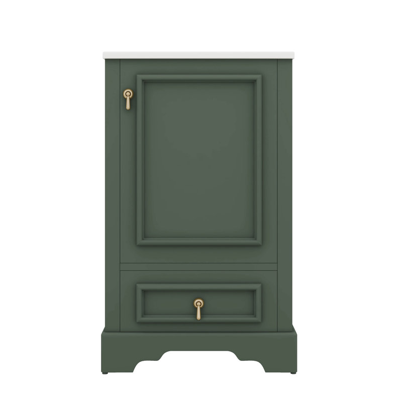 Meuble-lavabo de 20 po avec lavabo simple intégré, tablette ajustable en U, tiroir à compartiments et support de rangement fixé à la porte