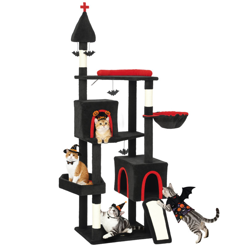 Maison pour chat et arbres à chat, tour en velours côtelé 77,6 po, 2 condos, maison gothique