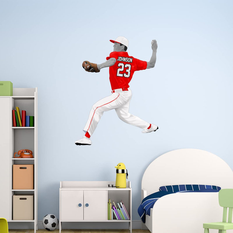 Adhésif décoratif baseball, H 17 po x l 13 po, Oui, Rouge