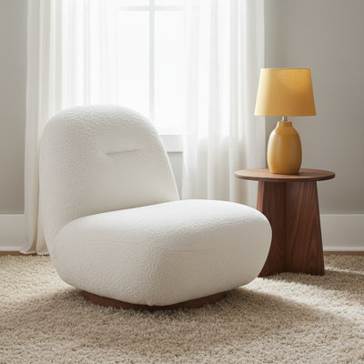 31" Swivel Boucle Armless Accent Chair, Modern Upholstered Lounge Chair