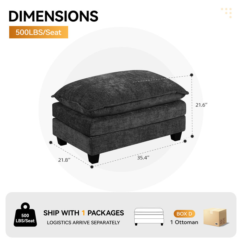 35.4’’ Rectangle Chenille Ottoman for Modular Sectional Sofa, Dark Gray