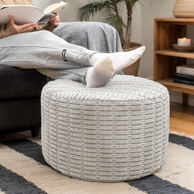 Pouf rond avec repose-pieds et repose-pieds, Gris