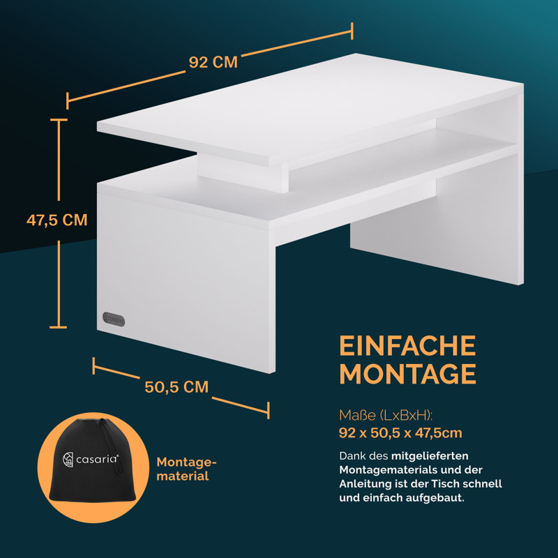 Sacramento Coffee Table with Storage, 47cm H x 92cm L x 50cm W, White, White
