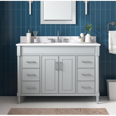 Meuble-lavabo sur pied simple 49 po avec plateau en pierre reconstituée Guider