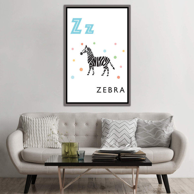 Alphabet Flash Card Z - impression d'art graphique, H 60 po x l 40po x P 1,5 po, Toile avec cadre gris, Pas de tapis