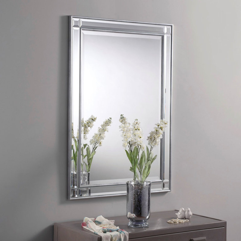 Ebner Wood Flat Wall Mirror, Silver, 91cm H x 66cm W