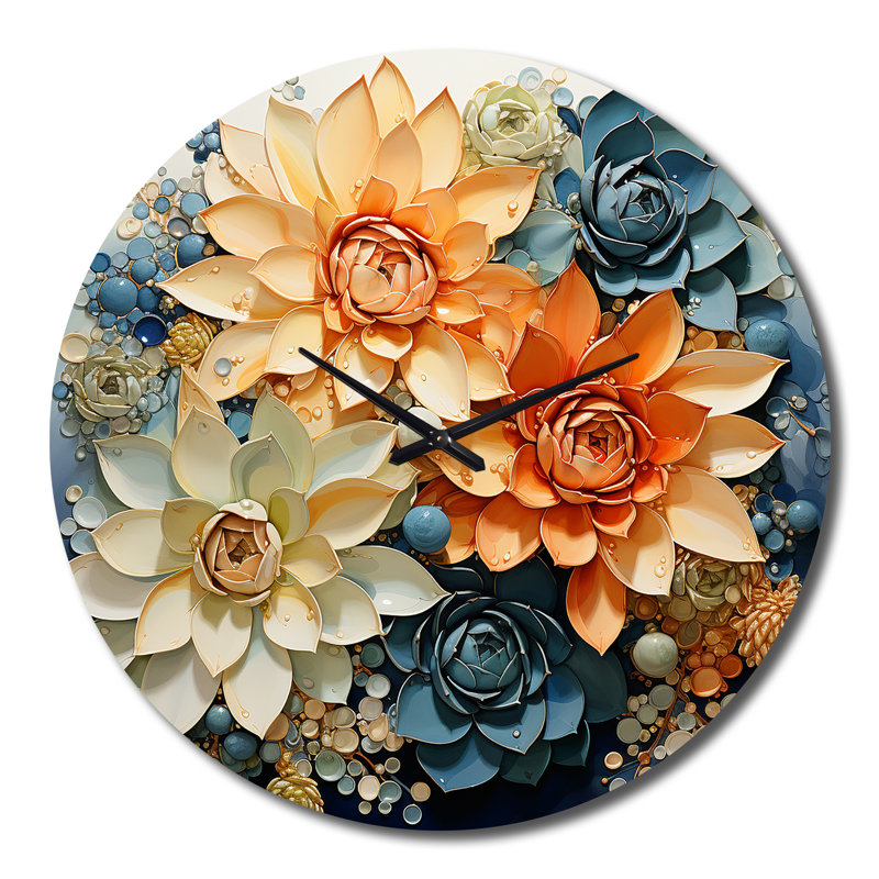 Horloge murale florale Peach Succulents, Très grand