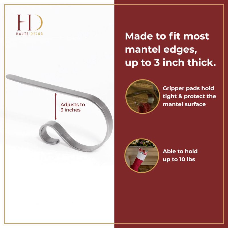 Galvanized Steel MantleClip Stocking Holder Set of 2