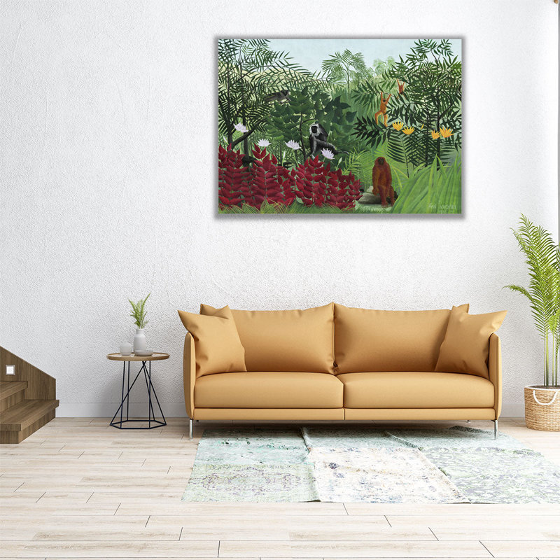Forêt tropicale avec des singes, 1910 - reproduction d'art sur toile, H 18 po x l 24 po