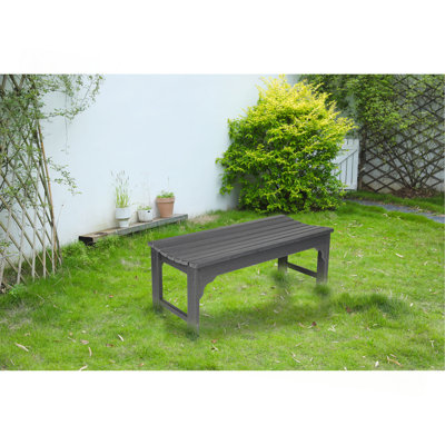 Backless Adirondack Bench With Wood Texture, Poly Lumber Seat For Patio, Backyard, Balcony, All Weather Resistant With UV Protection