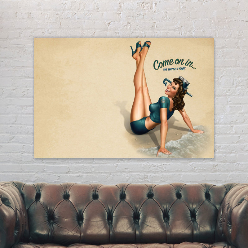 Come On In Seaside Pin Up Retro - Wrapped Canvas Print, 41cm H x 61cm W x 4cm D