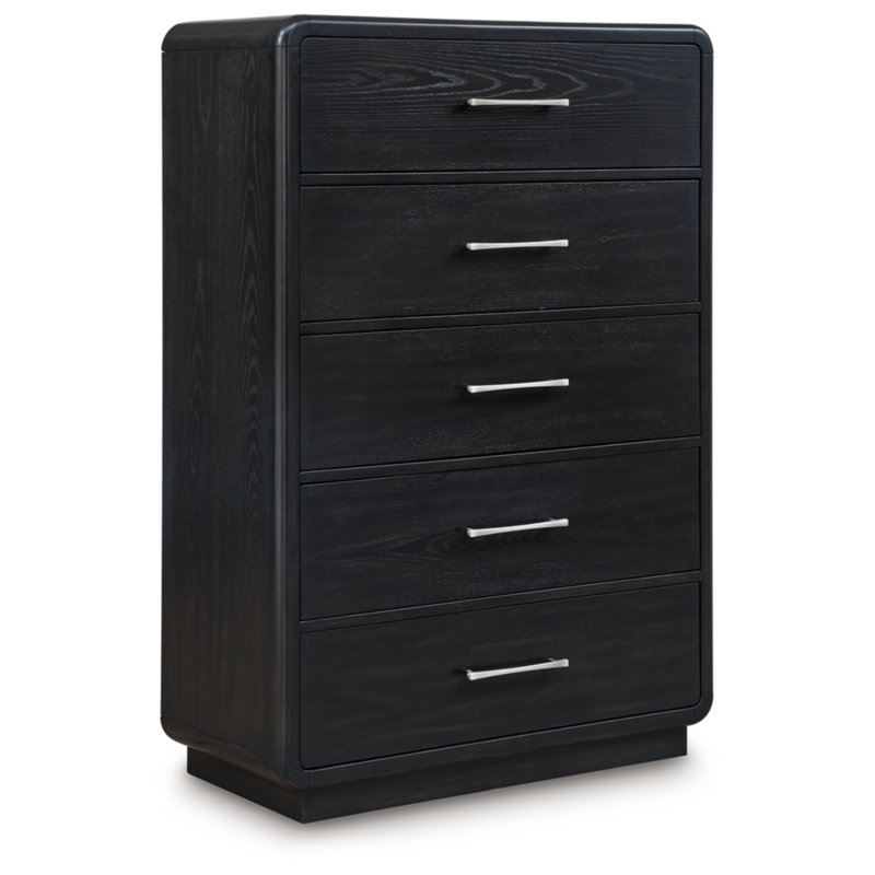 Black Contemporary 5-Drawer Chest with Dovetail Drawer