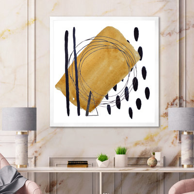 Abstrait géométrique en brun avec des pois noirs - Peinture sur toile