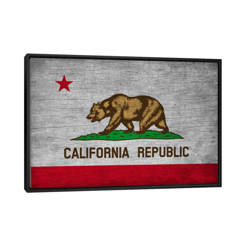 Drapeau californien - Impression sur toile, H 18 po x l 26 po x P 1,5 po, Toile avec cadre noir, Pas de tapis