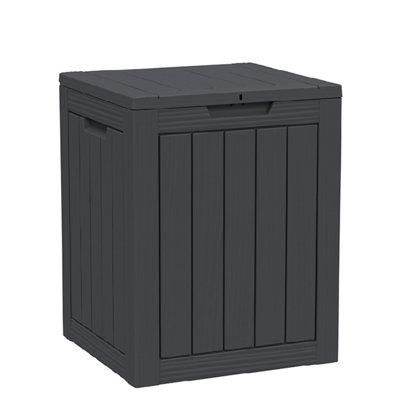 Boîte de rangement extérieure en résine 30 gallons (113 L), résistante aux intempéries et aux rayons UV, bac à grain de bois