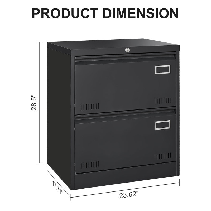 2 Drawer Metal Filing Cabinet For Home Office - Black, Widened Design Extra Document Storage, Secure With Lock File Drawers, Drawers Enhanced Organization And Storage